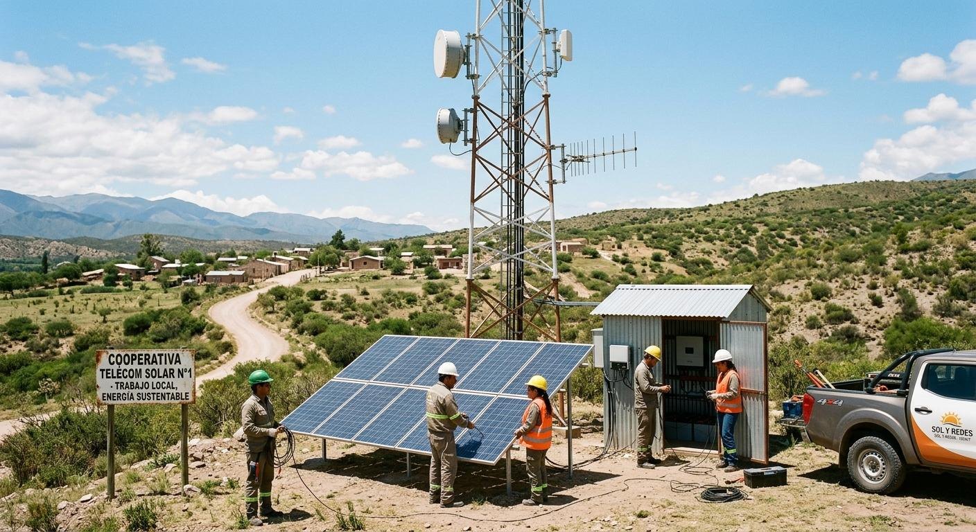 Instalación solar junto a una torre de telecomunicaciones