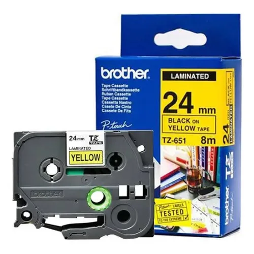 Cinta Laminada Negro sobre Amarillo 24mm - https://www.matcomsa.com.ar