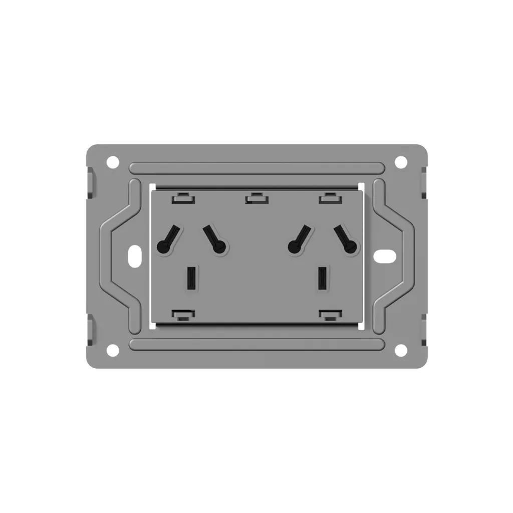 TOMACORRIENTE BI-NORMA DOBLE MILAN MACROLED, AC 250V, 10A MAX. BASTIDOR METALICO, SIN FRENTE - https://www.matcomsa.com.ar